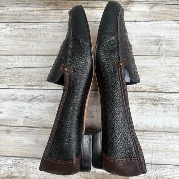 Brighton Kafka Leather Loafers Sz 8M Brown Boho Studded Embroidered Slip On - Picture 6 of 11